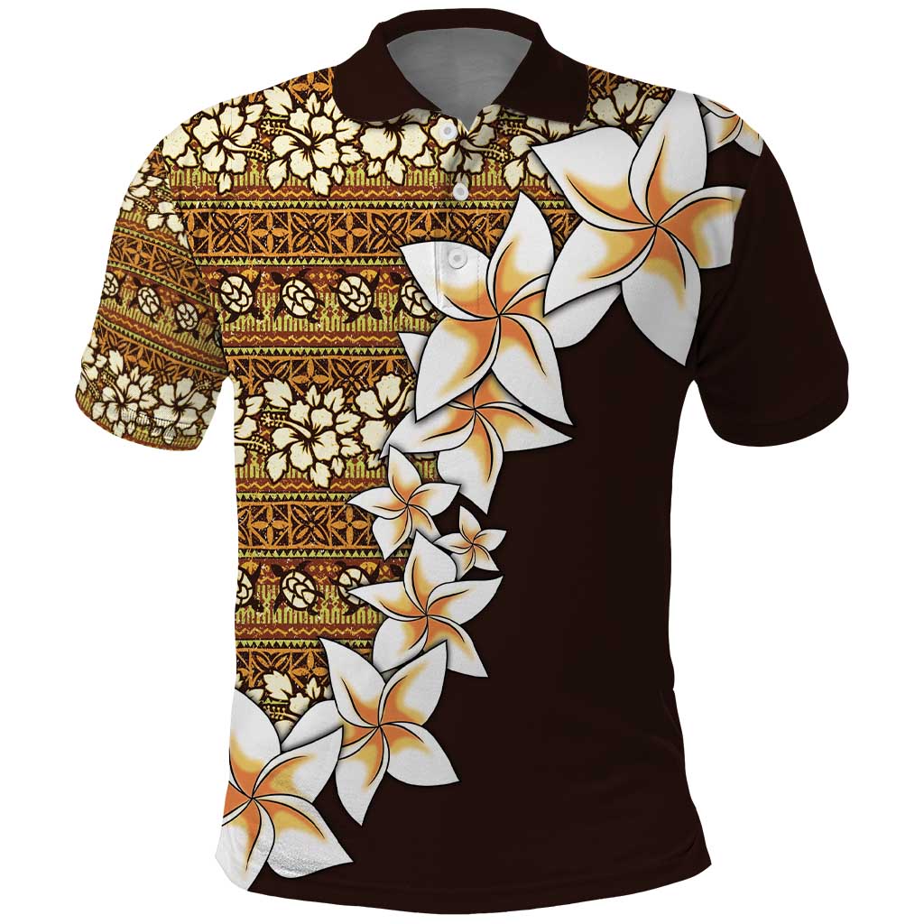 Vintage Hibiscus Turtle Pattern Polo Shirt with Plumeria Half Style