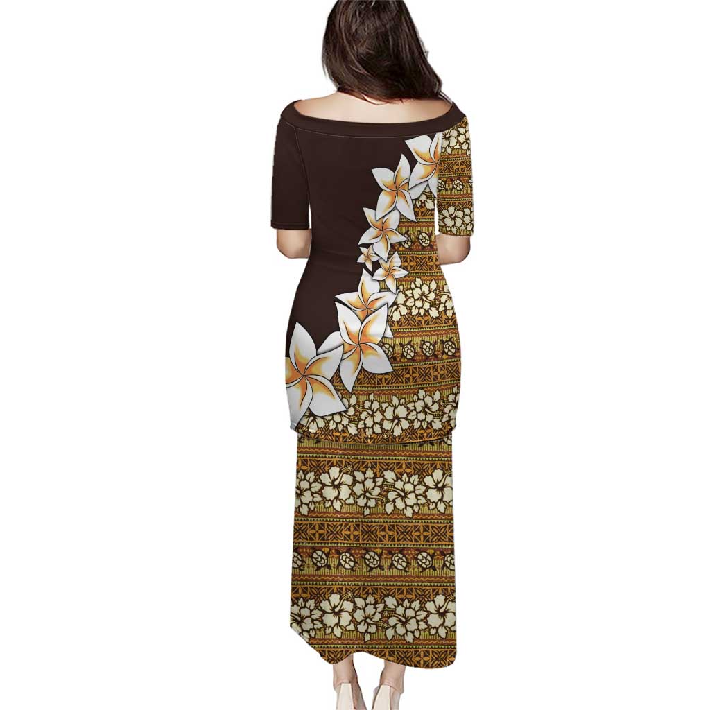 Vintage Hibiscus Turtle Pattern Puletasi with Plumeria Half Style