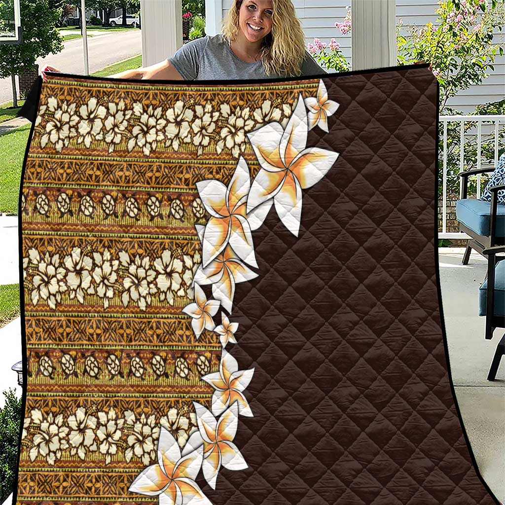Vintage Hibiscus Turtle Pattern Quilt with Plumeria Half Style LT9 Gold - Polynesian Pride