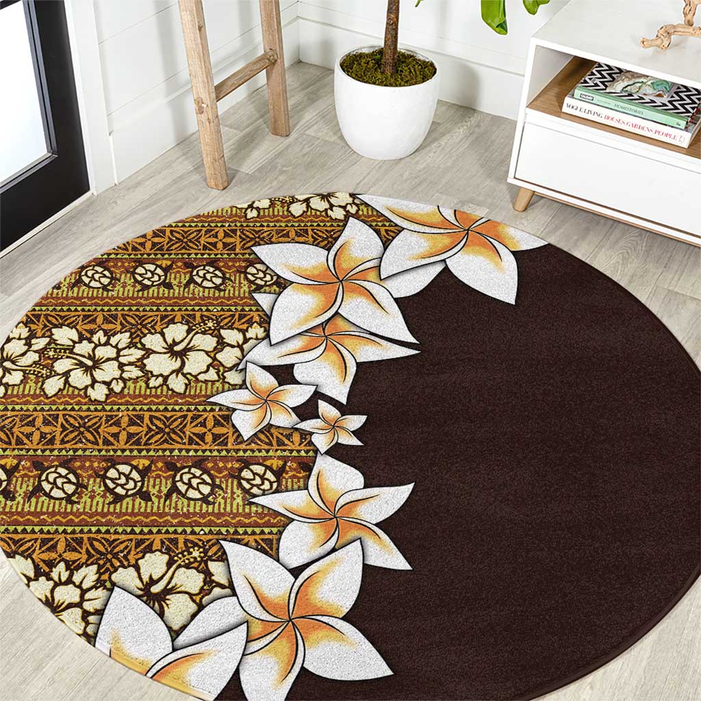 Vintage Hibiscus Turtle Pattern Round Carpet with Plumeria Half Style LT9 Gold - Polynesian Pride