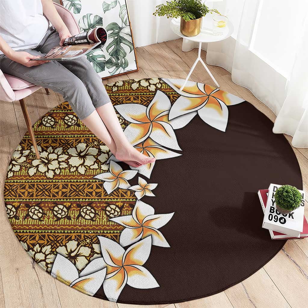 Vintage Hibiscus Turtle Pattern Round Carpet with Plumeria Half Style LT9 - Polynesian Pride