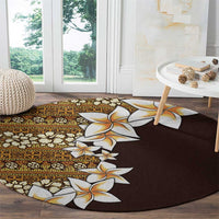 Vintage Hibiscus Turtle Pattern Round Carpet with Plumeria Half Style LT9 - Polynesian Pride