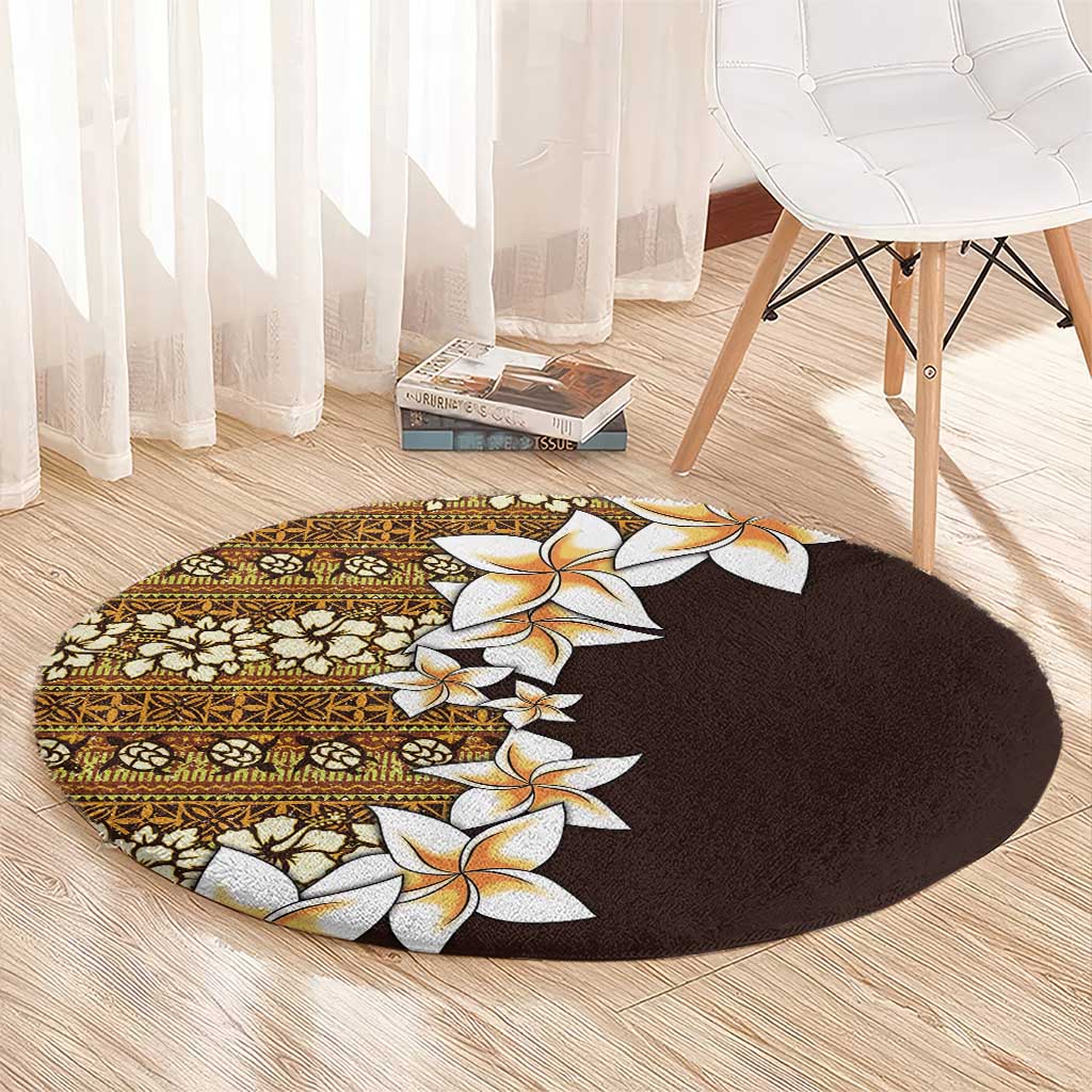 Vintage Hibiscus Turtle Pattern Round Carpet with Plumeria Half Style LT9 - Polynesian Pride