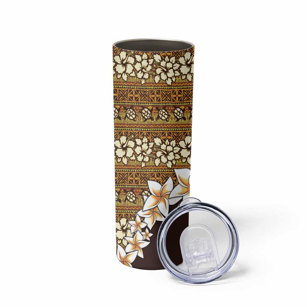 Vintage Hibiscus Turtle Pattern Skinny Tumbler with Plumeria Half Style