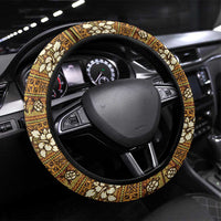 Vintage Hibiscus Turtle Pattern Steering Wheel Cover with Plumeria Half Style LT9 Universal Fit Gold - Polynesian Pride
