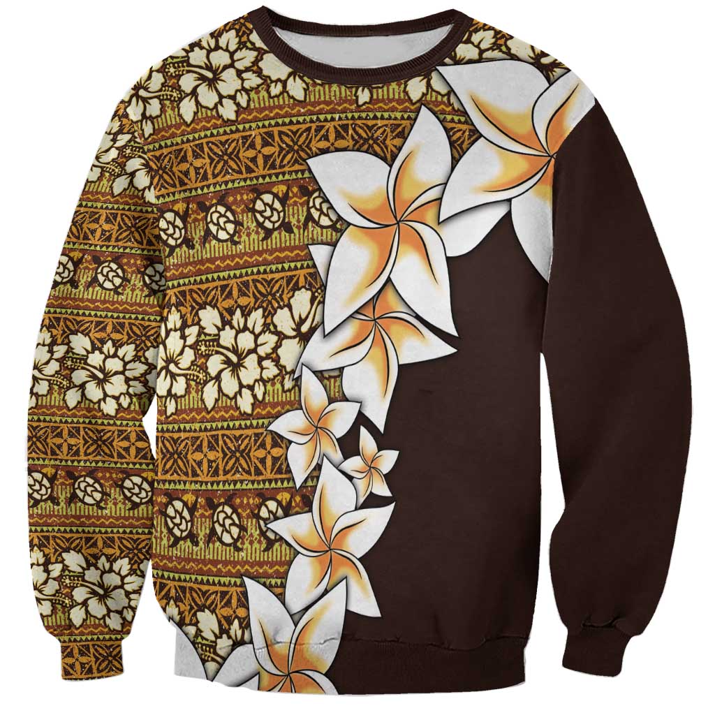 Vintage Hibiscus Turtle Pattern Sweatshirt with Plumeria Half Style