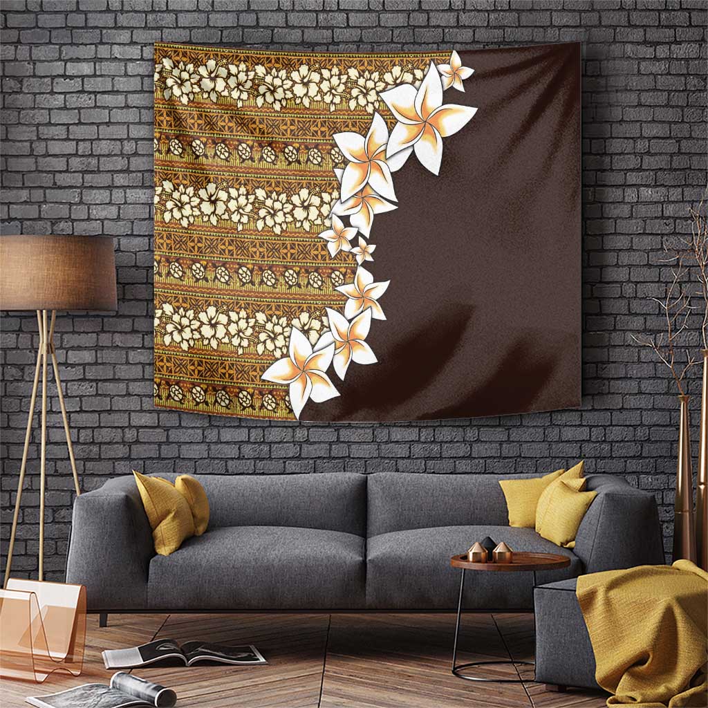 Vintage Hibiscus Turtle Pattern Tapestry with Plumeria Half Style LT9 Gold - Polynesian Pride