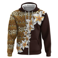 Vintage Hibiscus Turtle Pattern Zip Hoodie with Plumeria Half Style LT9 Zip Hoodie Gold - Polynesian Pride