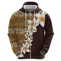 Vintage Hibiscus Turtle Pattern Zip Hoodie with Plumeria Half Style LT9 - Polynesian Pride