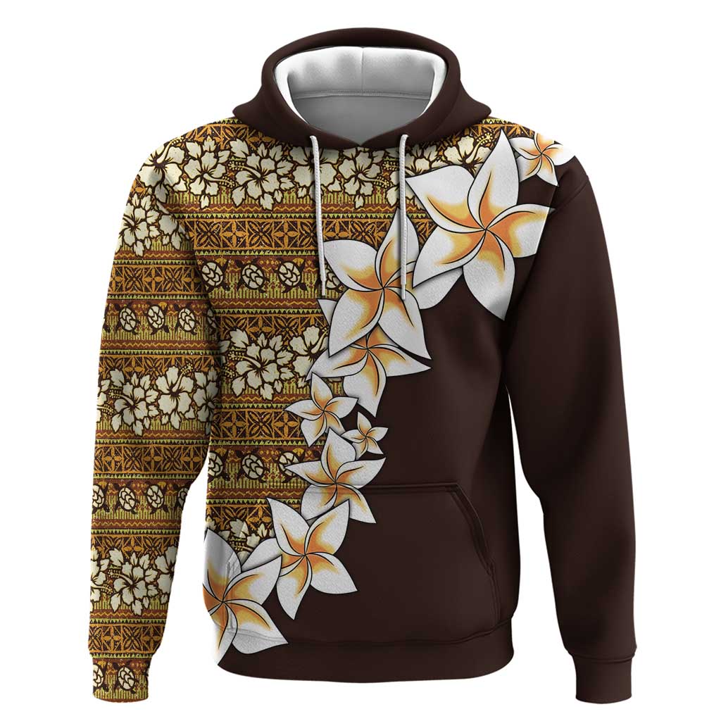 Vintage Hibiscus Turtle Pattern Zip Hoodie with Plumeria Half Style LT9 Pullover Hoodie Gold - Polynesian Pride