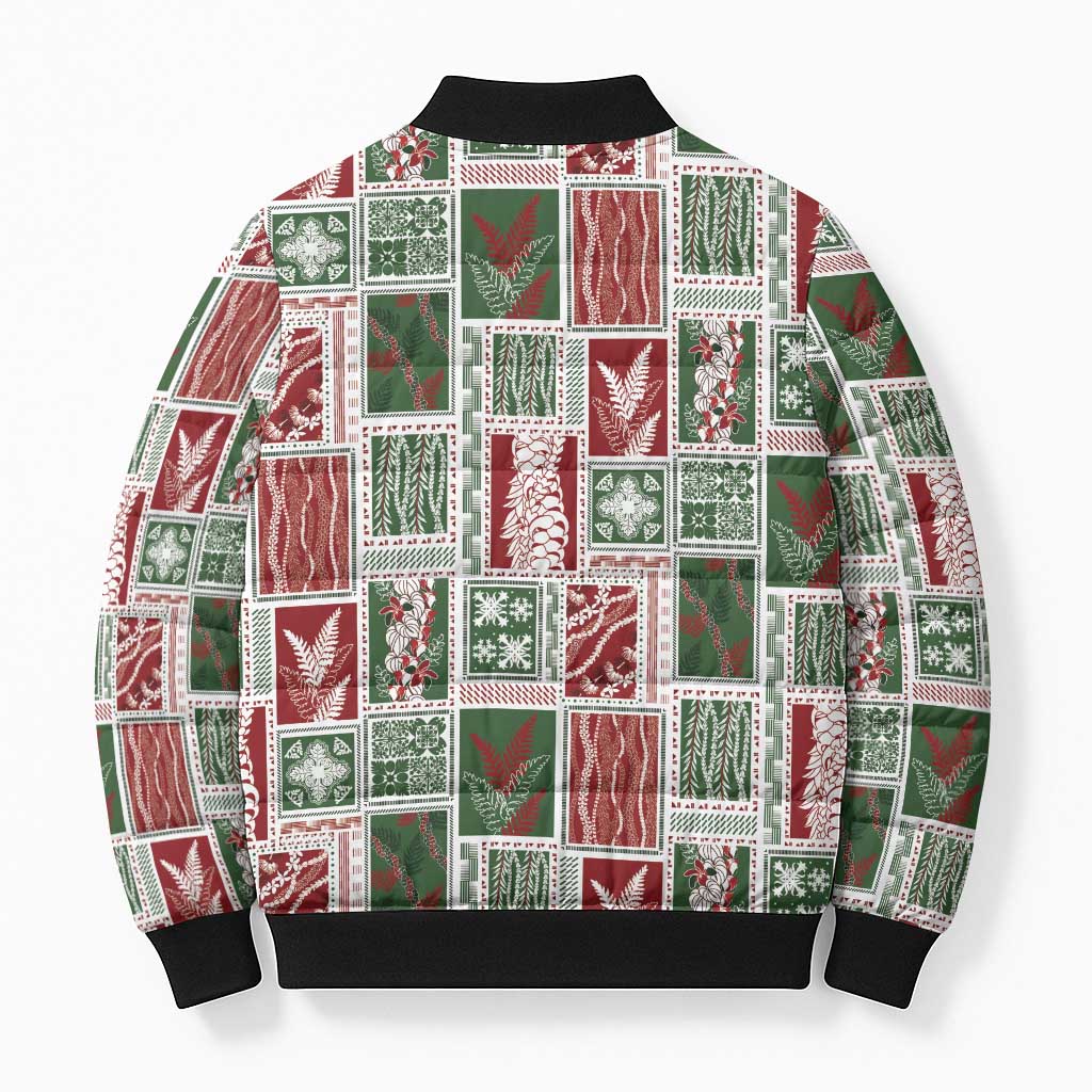 Mele Kalikimaka Hawaiian Quilt and Lei Patchwork Bomber Puffer Jacket - Polynesian Pride