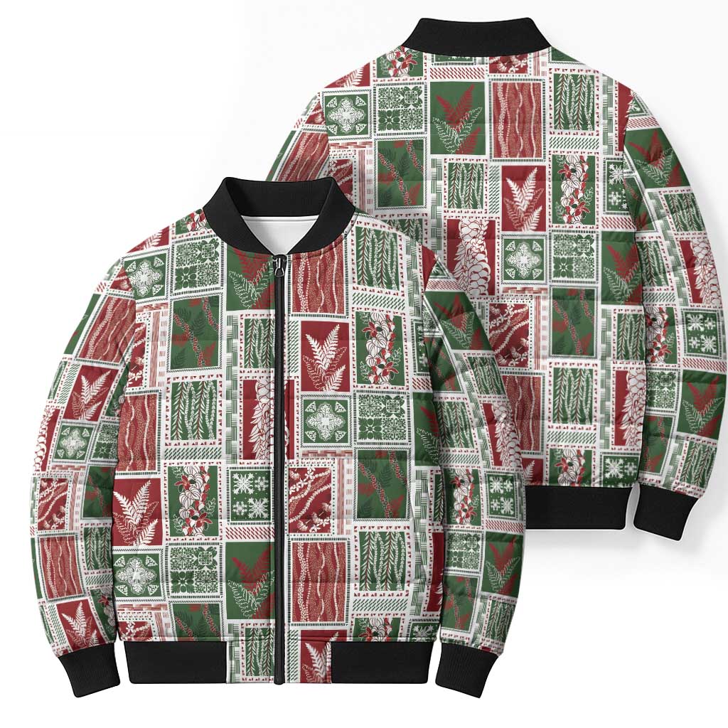 Mele Kalikimaka Hawaiian Quilt and Lei Patchwork Bomber Puffer Jacket - Polynesian Pride