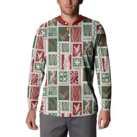 Mele Kalikimaka Hawaiian Quilt and Lei Patchwork Button Sweatshirt - Polynesian Pride