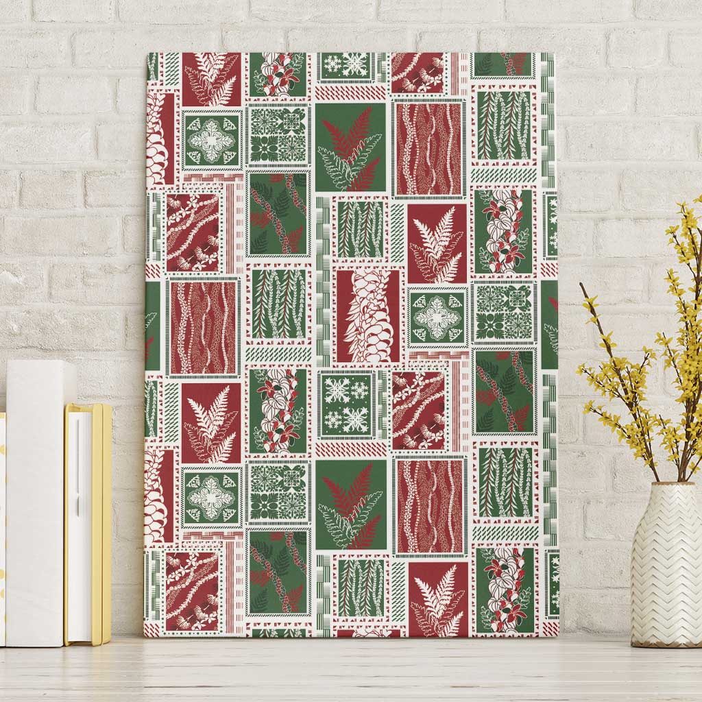 Mele Kalikimaka Hawaiian Quilt and Lei Patchwork Canvas Wall Art LT9 Without Frame Red - Polynesian Pride