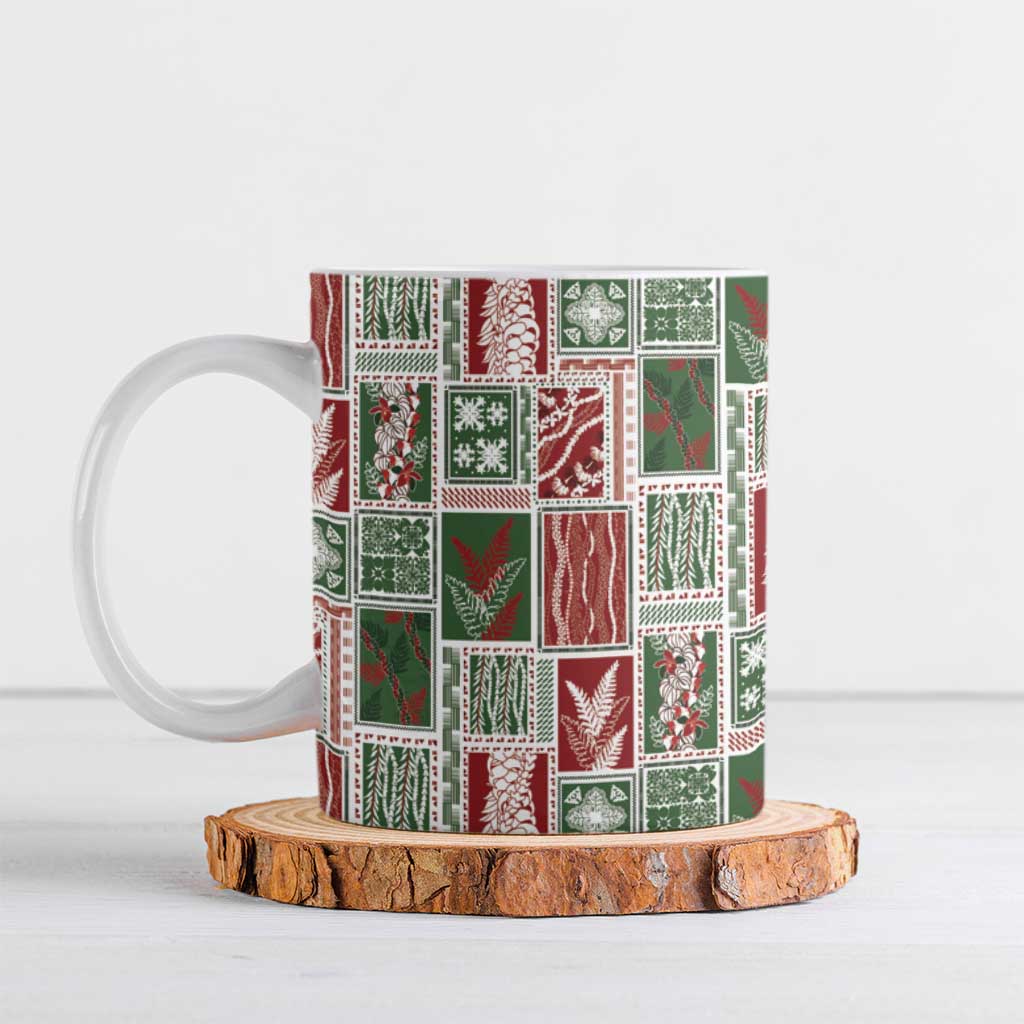 Mele Kalikimaka Hawaiian Quilt and Lei Patchwork Ceramic Mug - Polynesian Pride