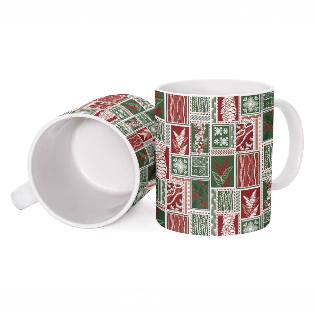 Mele Kalikimaka Hawaiian Quilt and Lei Patchwork Ceramic Mug - Polynesian Pride