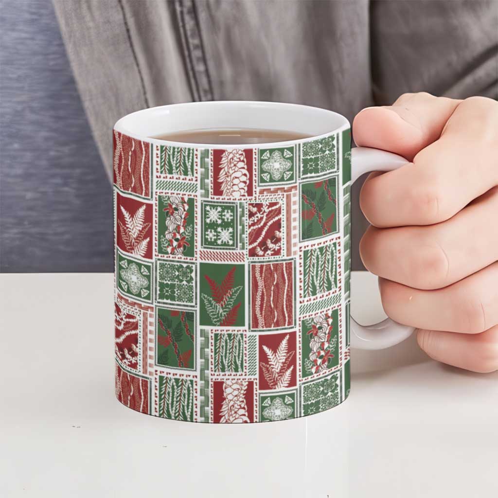 Mele Kalikimaka Hawaiian Quilt and Lei Patchwork Ceramic Mug - Polynesian Pride