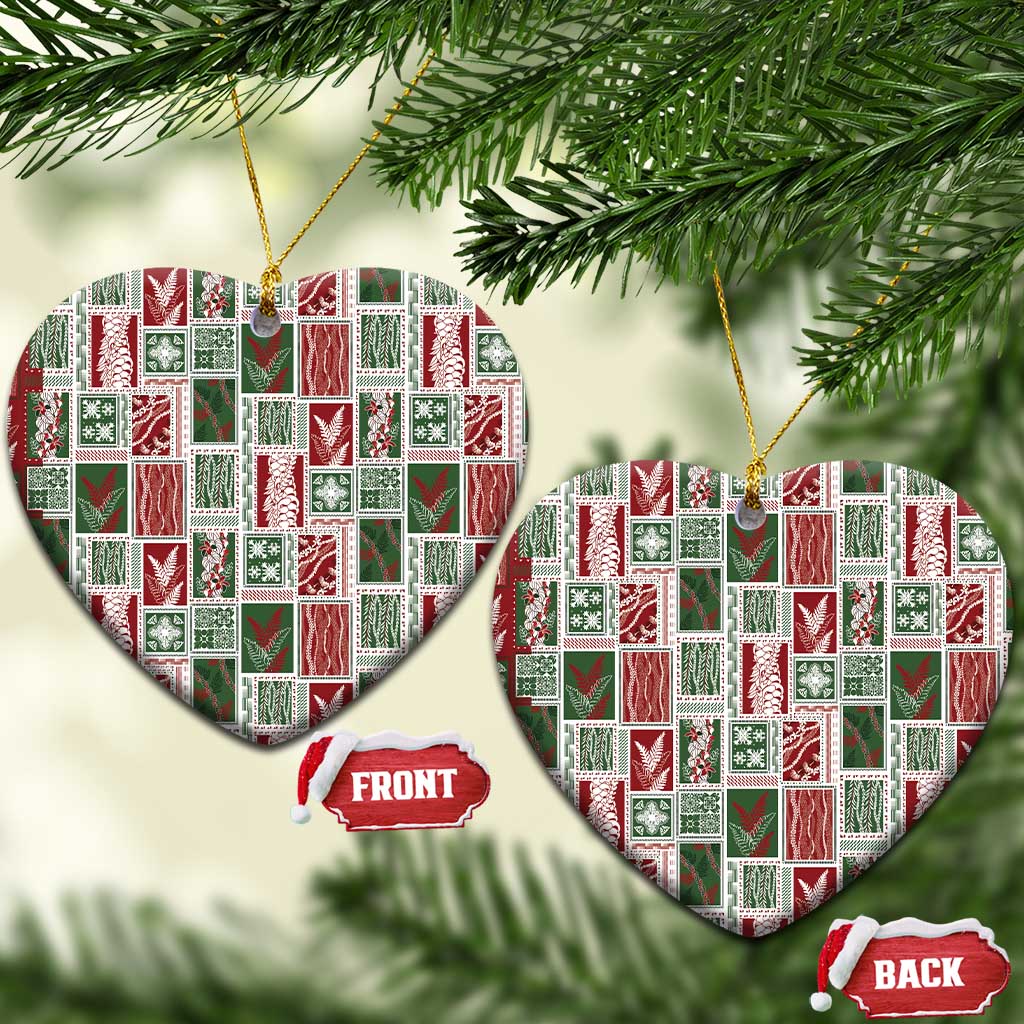 Mele Kalikimaka Hawaiian Quilt and Lei Patchwork Ceramic Ornament - Polynesian Pride