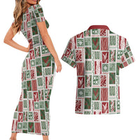 Mele Kalikimaka Hawaiian Quilt and Lei Patchwork Couples Matching Short Sleeve Bodycon Dress and Hawaiian Shirt - Polynesian Pride