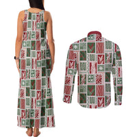 Mele Kalikimaka Hawaiian Quilt and Lei Patchwork Couples Matching Tank Maxi Dress and Long Sleeve Button Shirt - Polynesian Pride