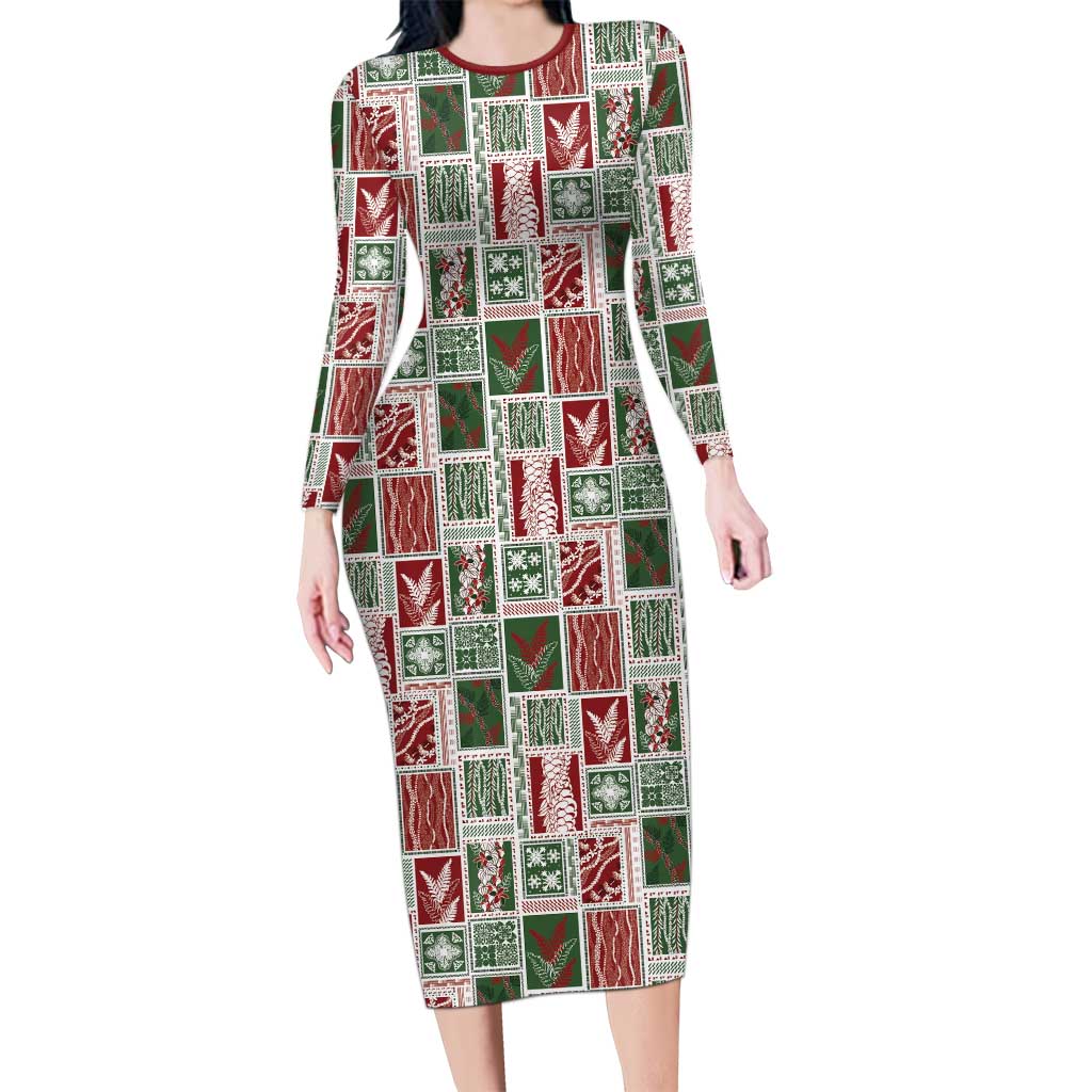 Mele Kalikimaka Hawaiian Quilt and Lei Patchwork Family Matching Long Sleeve Bodycon Dress and Hawaiian Shirt - Polynesian Pride