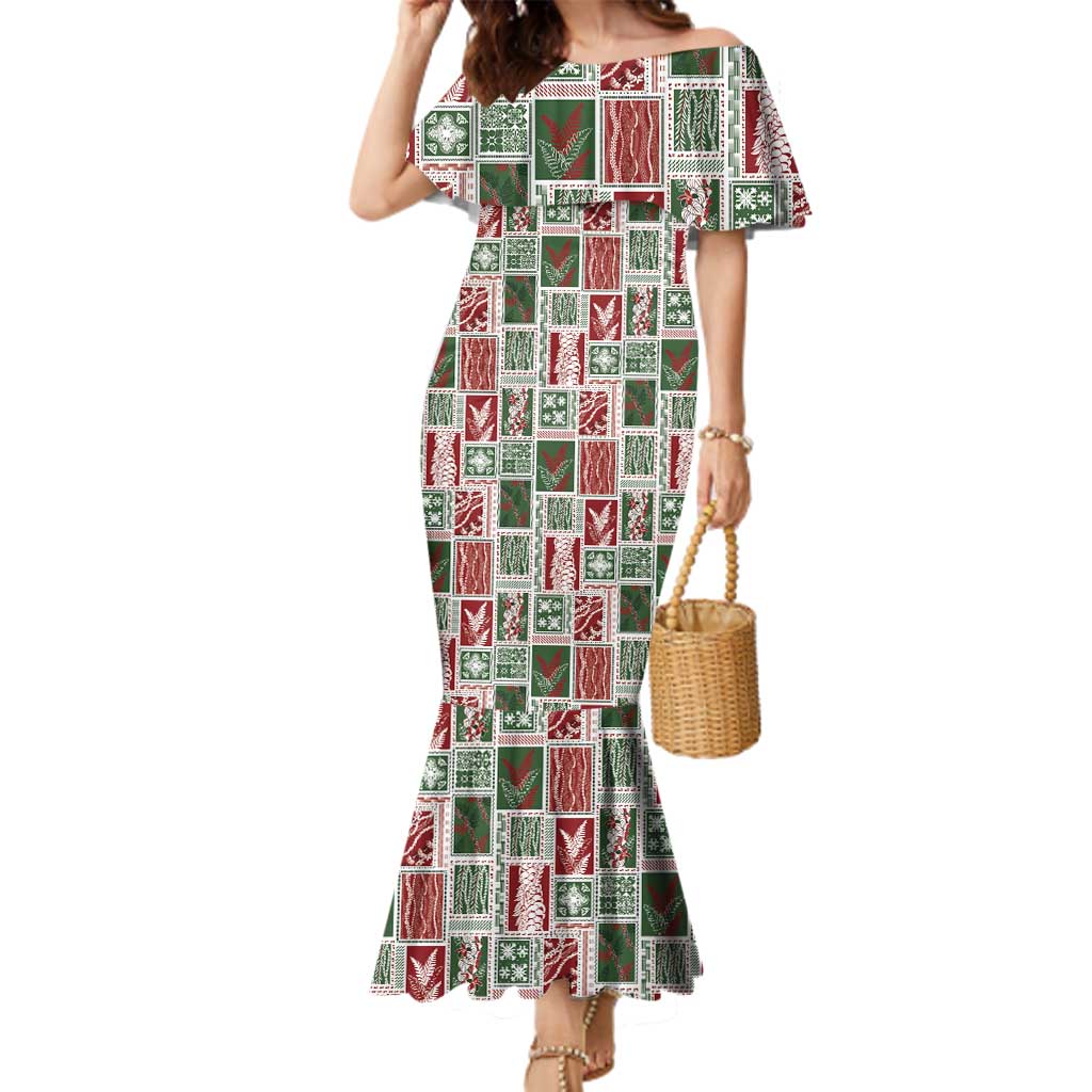 Mele Kalikimaka Hawaiian Quilt and Lei Patchwork Family Matching Mermaid Dress and Hawaiian Shirt - Polynesian Pride