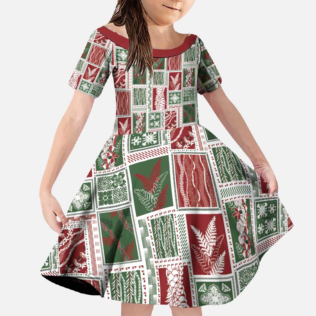Mele Kalikimaka Hawaiian Quilt and Lei Patchwork Family Matching Off Shoulder Maxi Dress and Hawaiian Shirt - Polynesian Pride