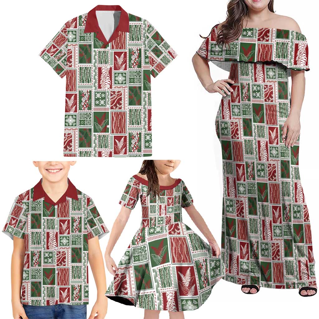 Mele Kalikimaka Hawaiian Quilt and Lei Patchwork Family Matching Off Shoulder Maxi Dress and Hawaiian Shirt - Polynesian Pride
