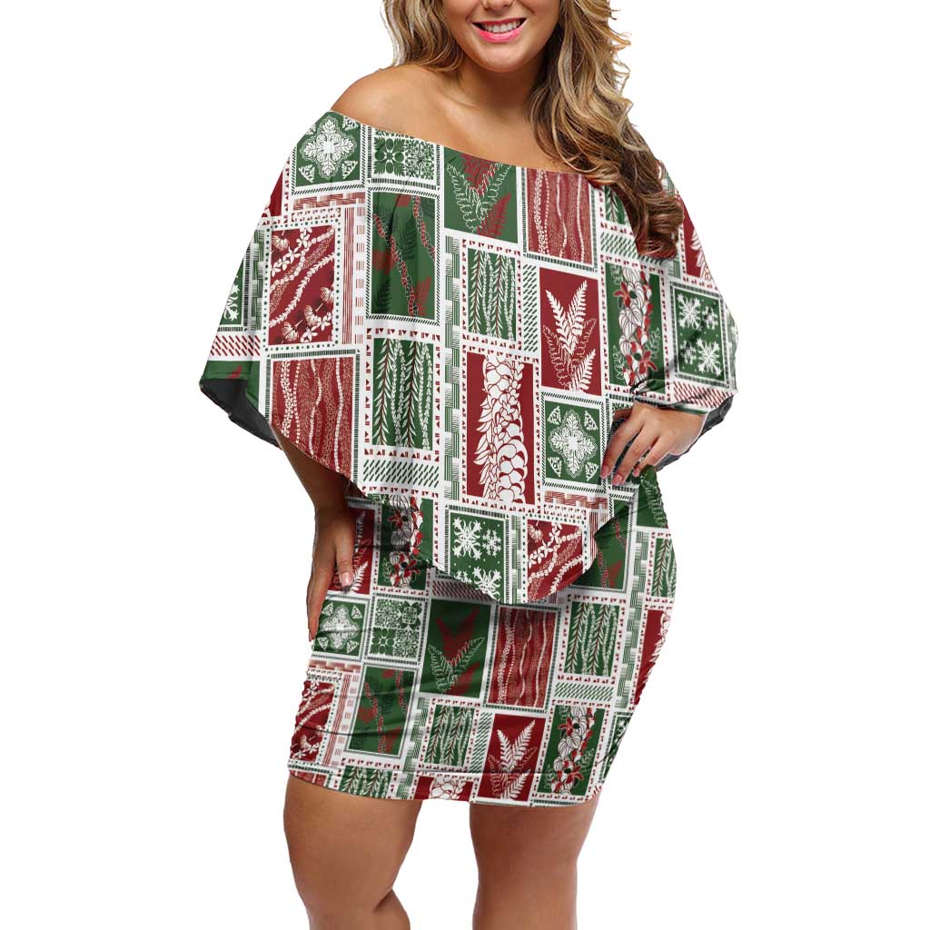 Mele Kalikimaka Hawaiian Quilt and Lei Patchwork Family Matching Off Shoulder Short Dress and Hawaiian Shirt - Polynesian Pride