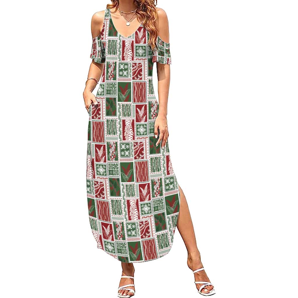 Mele Kalikimaka Hawaiian Quilt and Lei Patchwork Family Matching Summer Maxi Dress and Hawaiian Shirt - Polynesian Pride