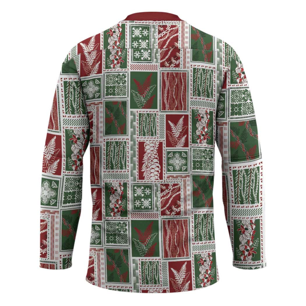 Mele Kalikimaka Hawaiian Quilt and Lei Patchwork Hockey Jersey - Polynesian Pride