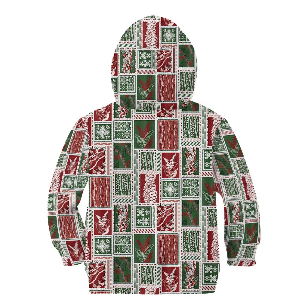 Mele Kalikimaka Hawaiian Quilt and Lei Patchwork Kid Hoodie - Polynesian Pride