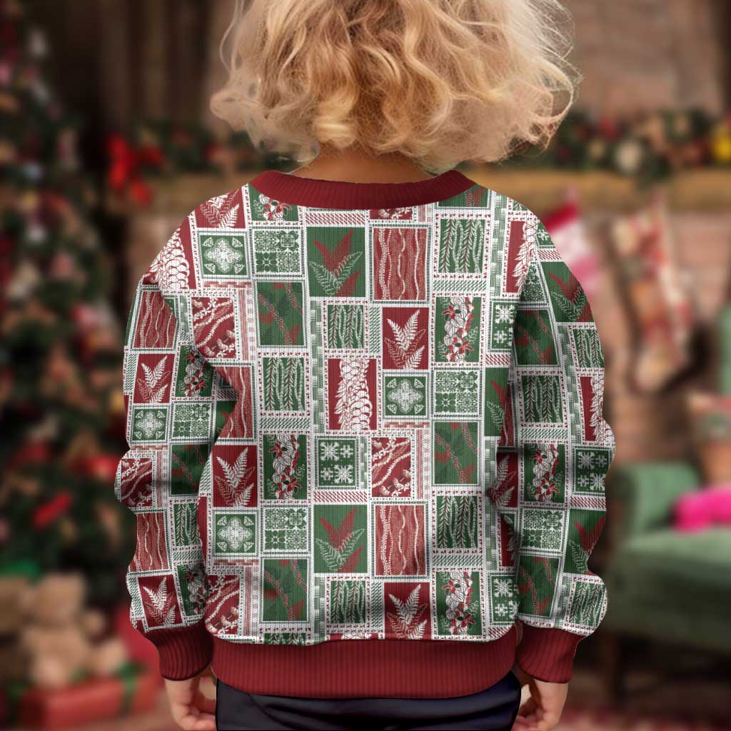 Mele Kalikimaka Hawaiian Quilt and Lei Patchwork Kid Ugly Christmas Sweater - Polynesian Pride