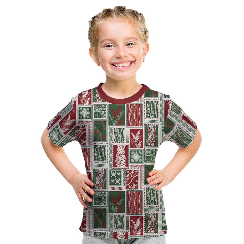 Mele Kalikimaka Hawaiian Quilt and Lei Patchwork Kid T Shirt LT9 Red - Polynesian Pride