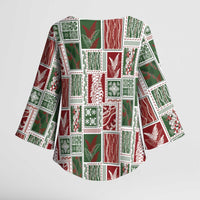 Mele Kalikimaka Hawaiian Quilt and Lei Patchwork Kimono Sleeve Blouse - Polynesian Pride