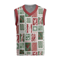 Mele Kalikimaka Hawaiian Quilt and Lei Patchwork Christmas Knitted V-Neck Vest - Polynesian Pride