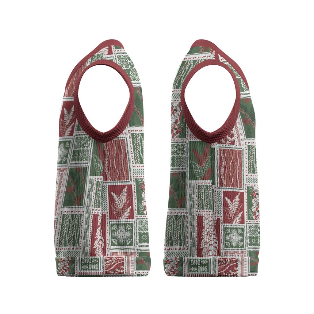 Mele Kalikimaka Hawaiian Quilt and Lei Patchwork Christmas Knitted V-Neck Vest - Polynesian Pride