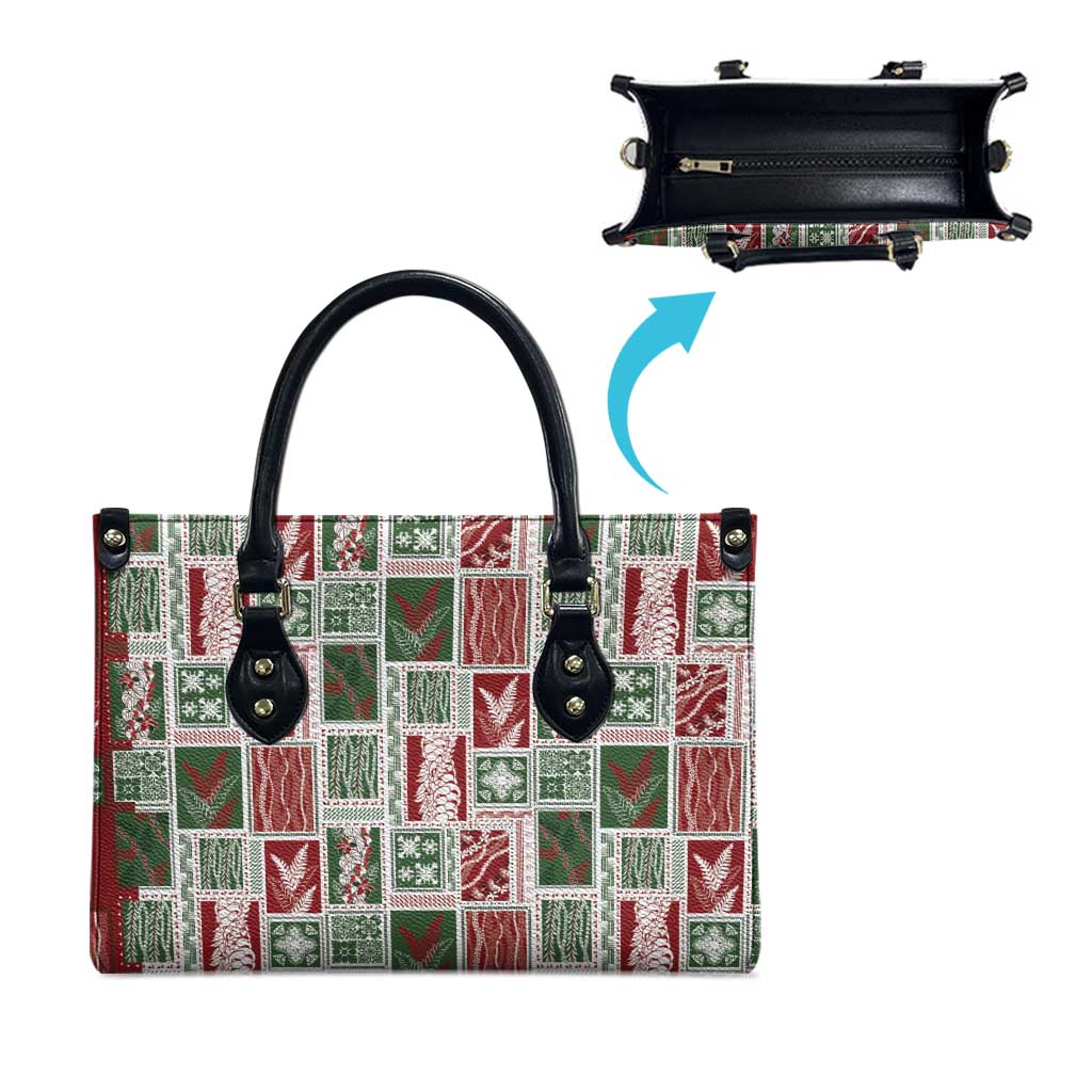 Mele Kalikimaka Hawaiian Quilt and Lei Patchwork Leather Bag - Polynesian Pride