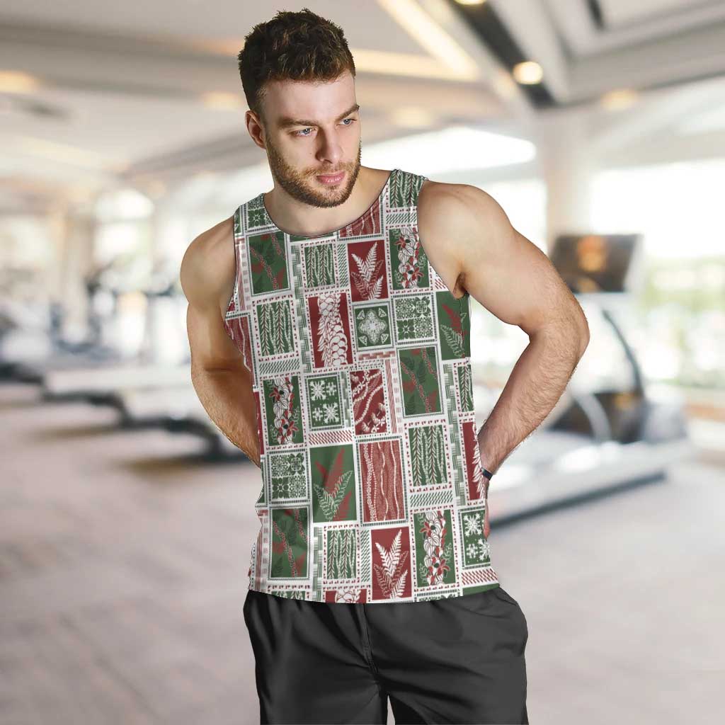 Mele Kalikimaka Hawaiian Quilt and Lei Patchwork Men Tank Top LT9 Red - Polynesian Pride