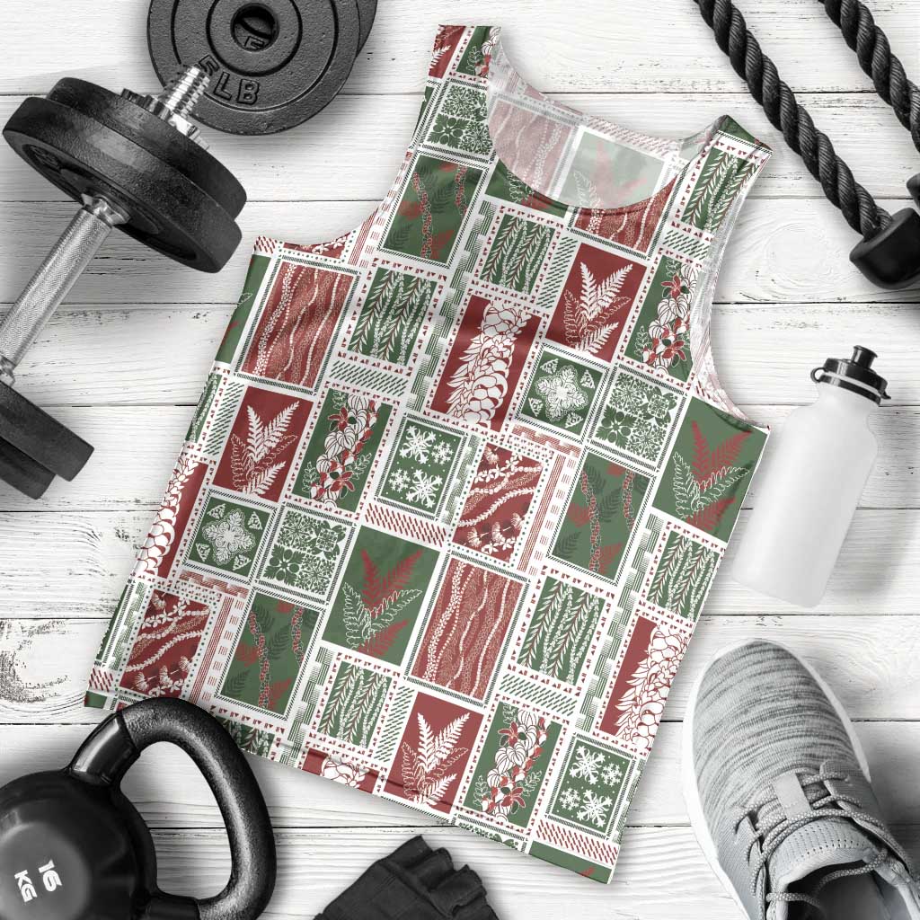 Mele Kalikimaka Hawaiian Quilt and Lei Patchwork Men Tank Top LT9 - Polynesian Pride