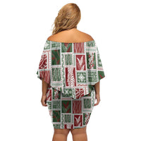 Mele Kalikimaka Hawaiian Quilt and Lei Patchwork Off Shoulder Short Dress - Polynesian Pride