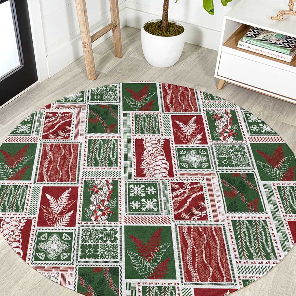 Mele Kalikimaka Hawaiian Quilt and Lei Patchwork Round Carpet - Polynesian Pride