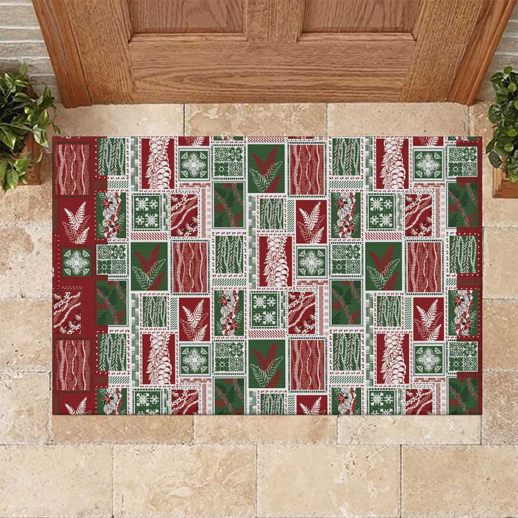 Mele Kalikimaka Hawaiian Quilt and Lei Patchwork Rubber Doormat LT9 Red - Polynesian Pride