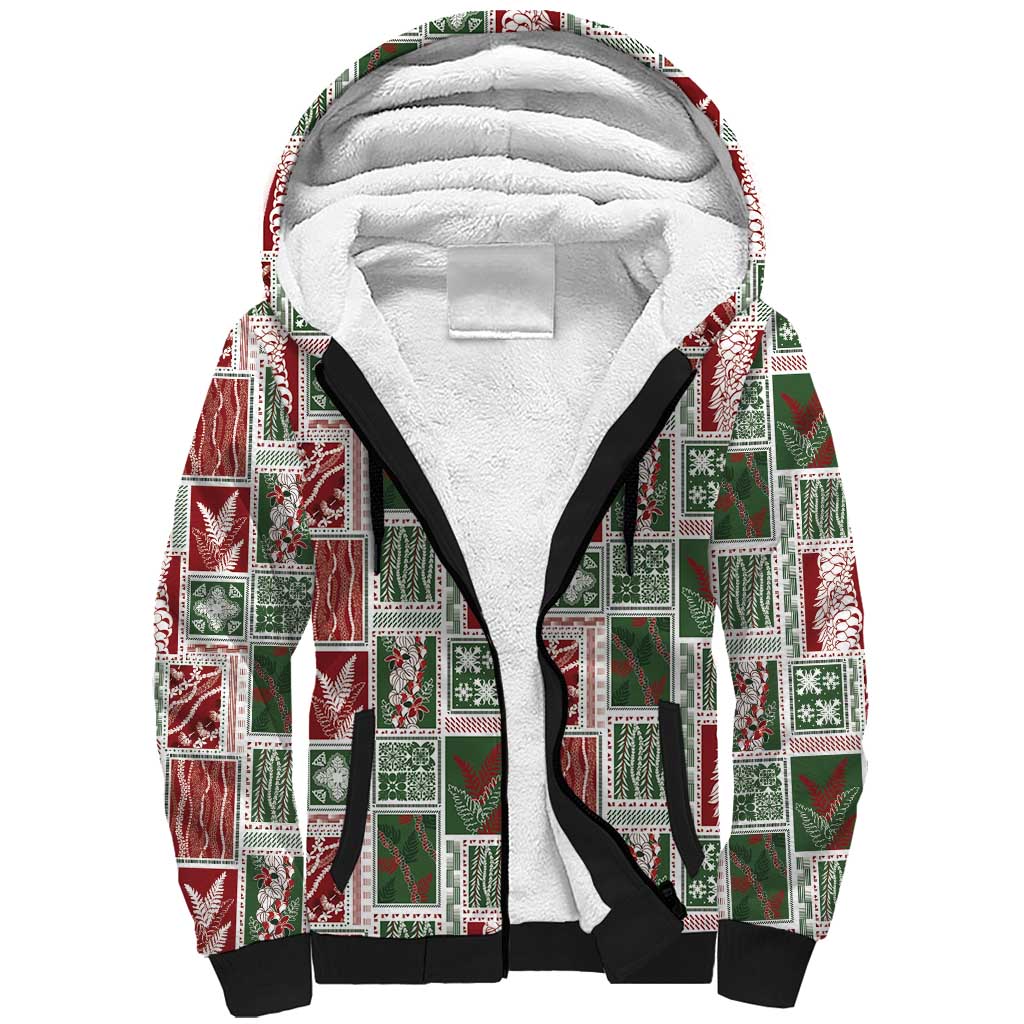 Mele Kalikimaka Hawaiian Quilt and Lei Patchwork Sherpa Hoodie LT9 Unisex Red - Polynesian Pride