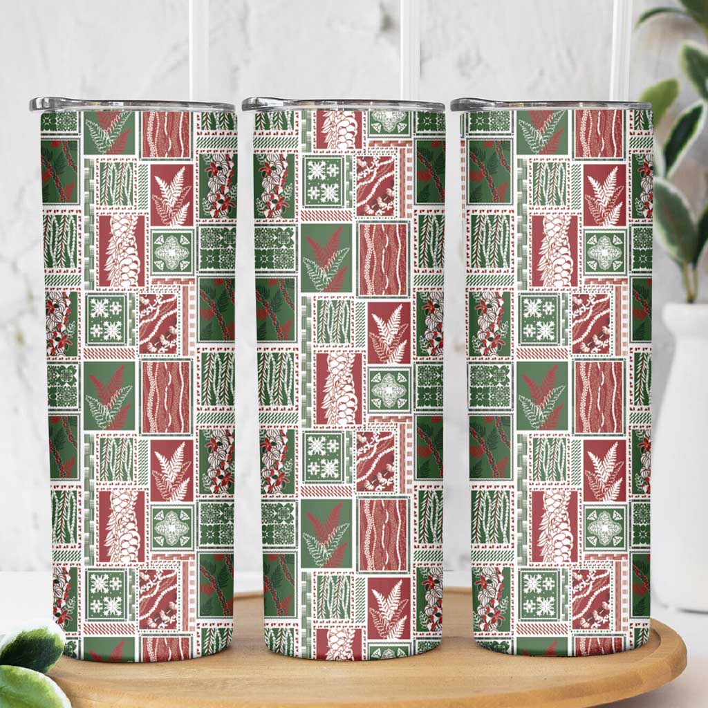 Mele Kalikimaka Hawaiian Quilt and Lei Patchwork Skinny Tumbler - Polynesian Pride