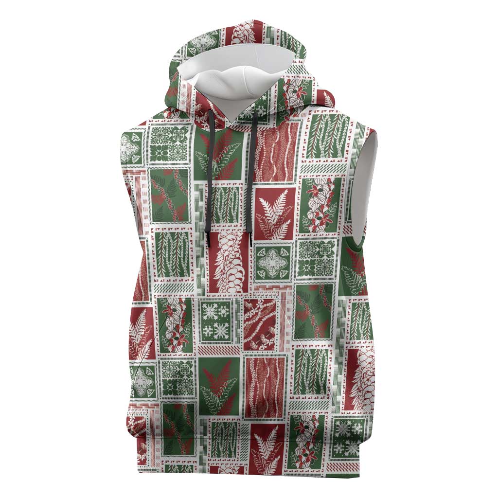 Mele Kalikimaka Hawaiian Quilt and Lei Patchwork Sleeveless Hoodie LT9 Red - Polynesian Pride