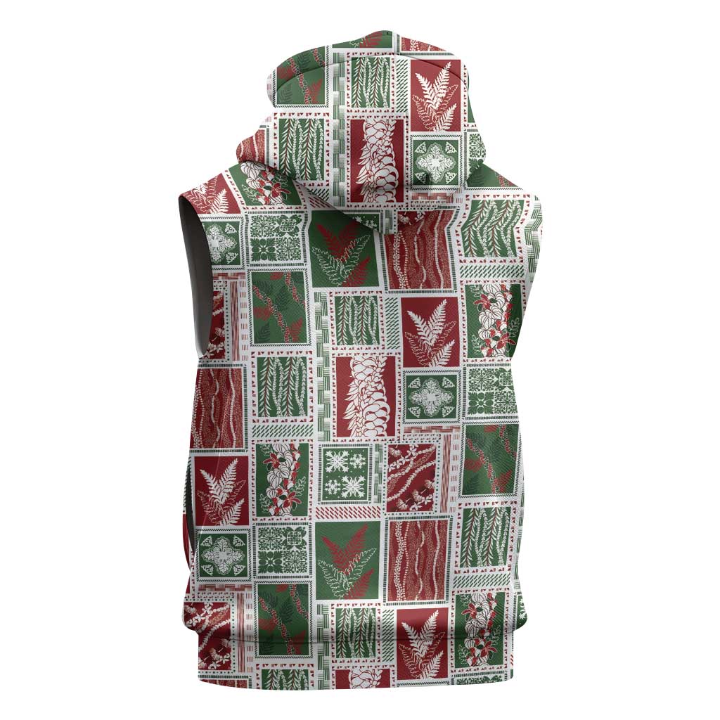 Mele Kalikimaka Hawaiian Quilt and Lei Patchwork Sleeveless Zip Hoodie - Polynesian Pride
