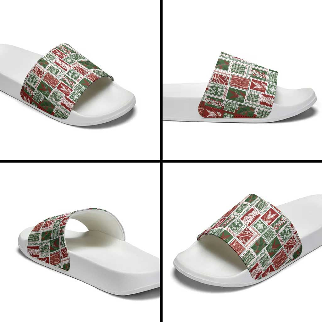 Mele Kalikimaka Hawaiian Quilt and Lei Patchwork Slide Sandals - Polynesian Pride