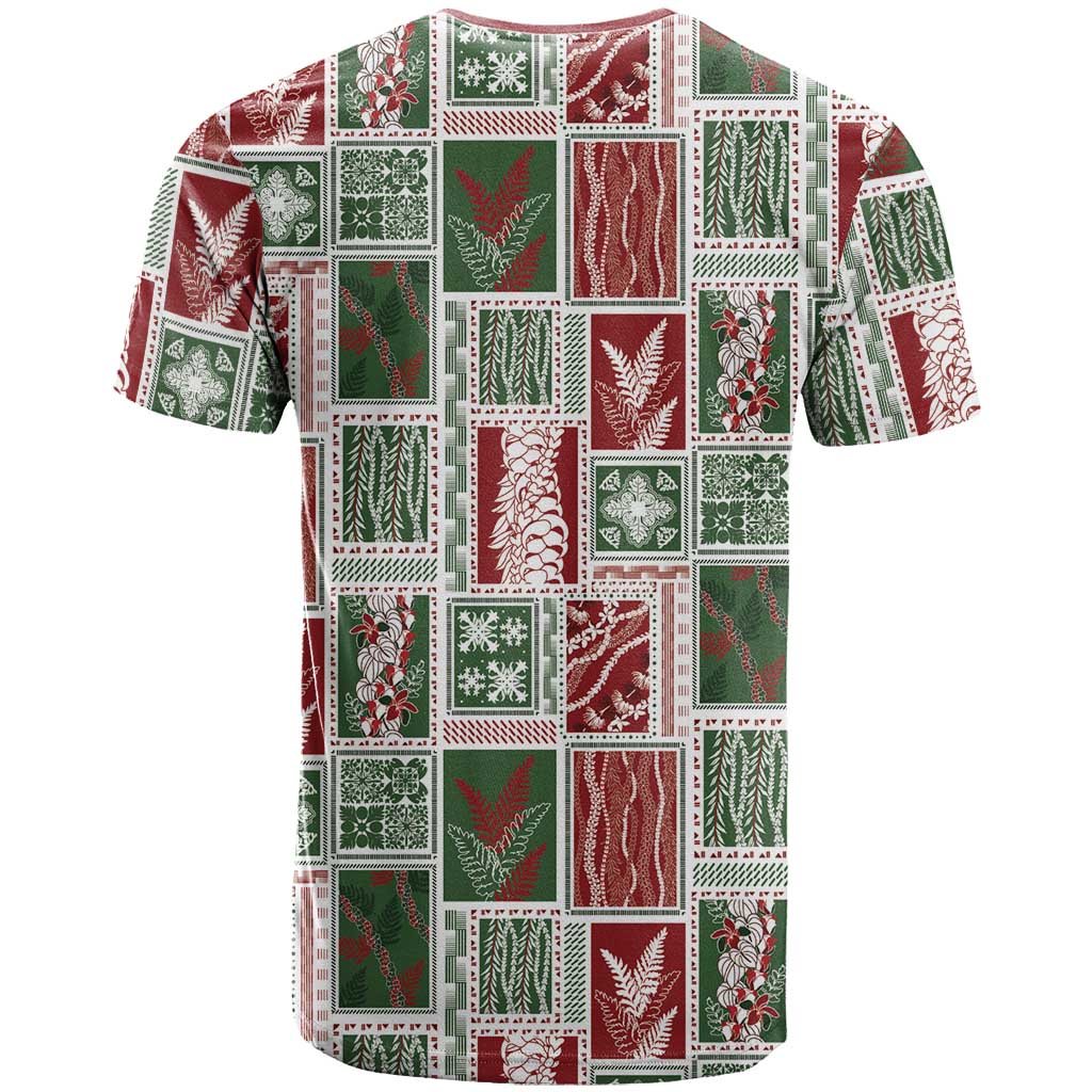 Mele Kalikimaka Hawaiian Quilt and Lei Patchwork T Shirt LT9 - Polynesian Pride
