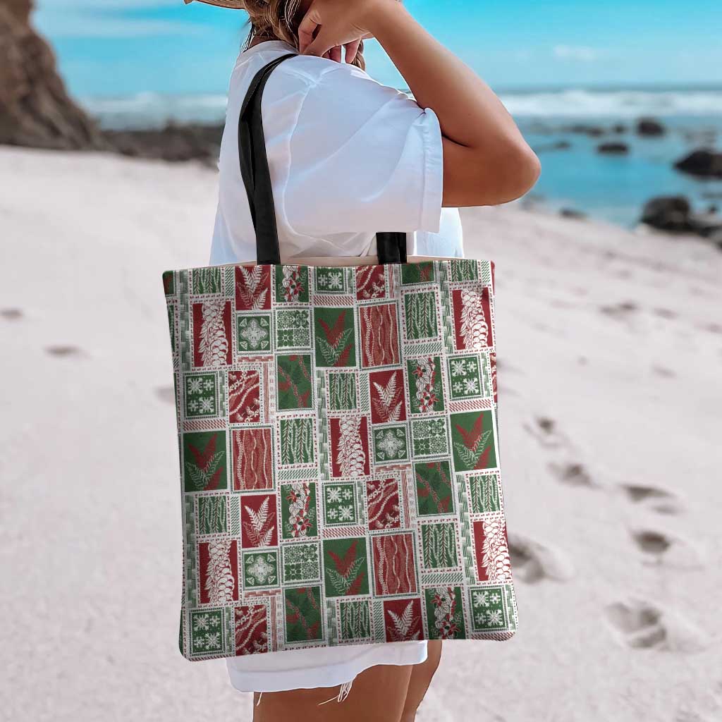 Mele Kalikimaka Hawaiian Quilt and Lei Patchwork Tote Bag - Polynesian Pride